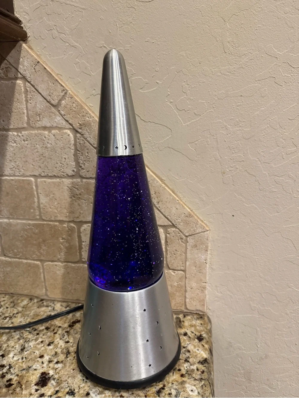 Vintage Original Lava Lite Wizard Glitter Lamp Purple Liquid Moon  Stars Works!